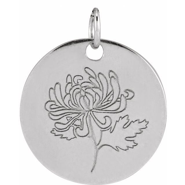 Sterling Silver Chrysanthemum November Birth Flower Pendant