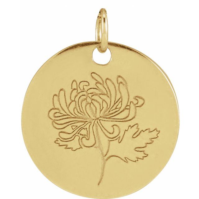 14K Yellow Chrysanthemum November Birth Flower Pendant