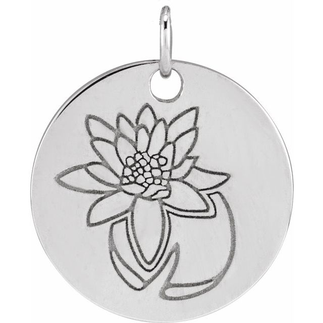 Sterling Silver Waterlily July Birth Flower Pendant