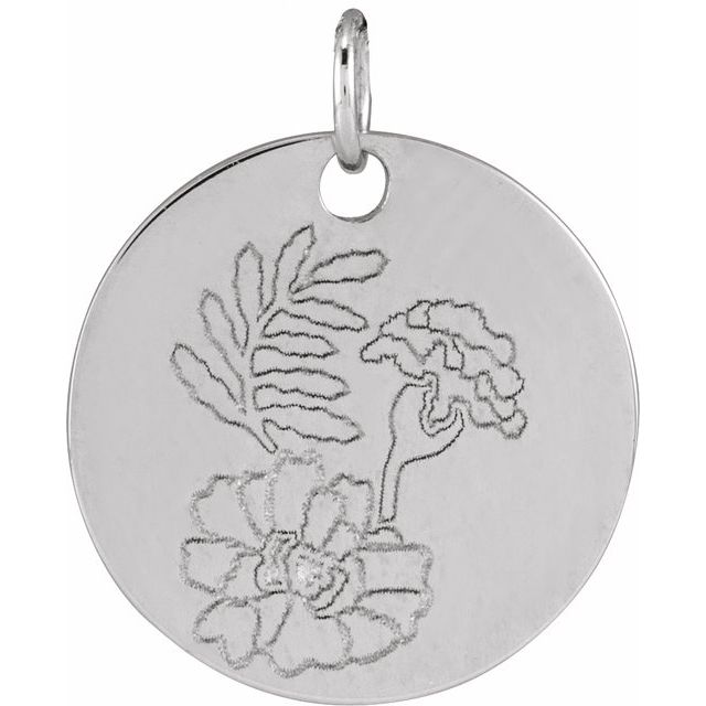 Sterling Silver Marigold October Birth Flower Pendant