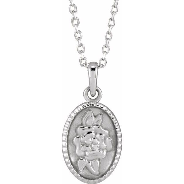 Sterling Silver Floral Coin 16-18' Necklace
