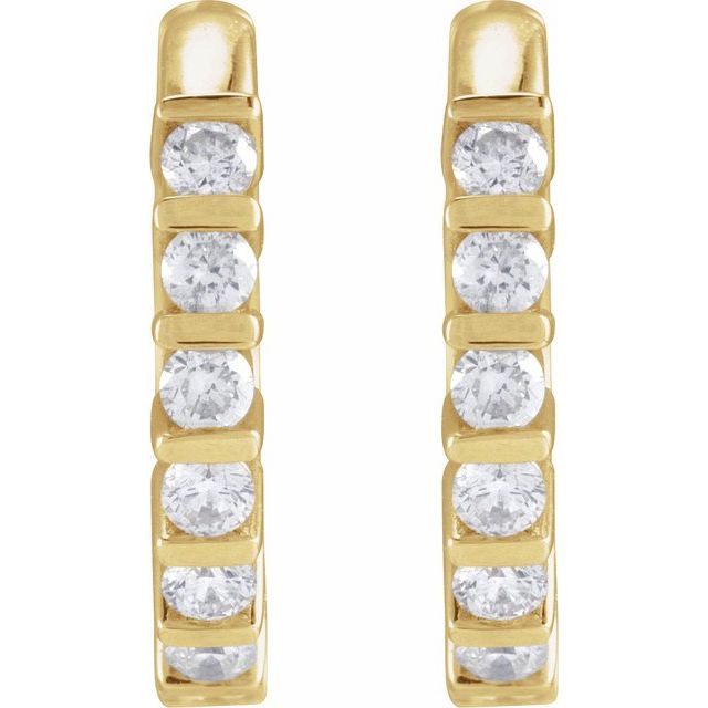 14k Yellow 1/5 Ctw Natural Diamond 12.7 Mm Hinged Hoop Earrings
