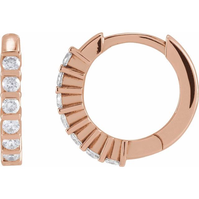 14K Rose 1/3 CTW Natural Diamond 15 mm Hinged Hoop Earrings