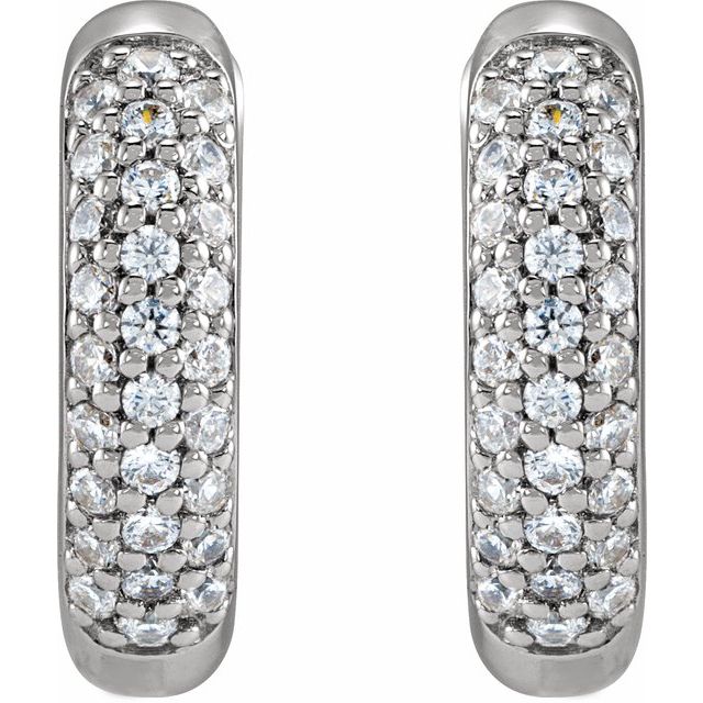 14K White 1/4 CTW Lab-Grown Diamond 12 mm Hinged Hoop Earrings