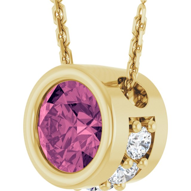14K Yellow Natural Pink Tourmaline & .07 CTW Natural Diamond 18' Necklace