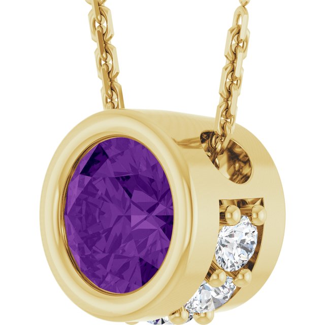 14K Yellow Natural Amethyst & .07 CTW Natural Diamond 18' Necklace