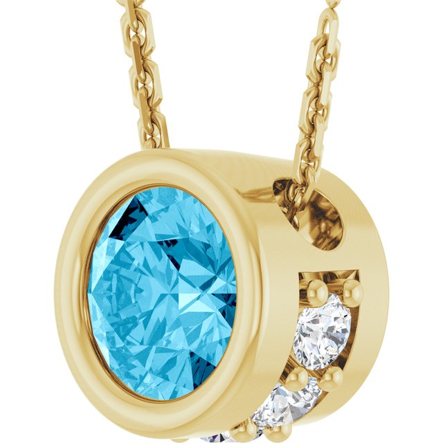 14K Yellow Natural Aquamarine & .07 CTW Natural Diamond 18' Necklace