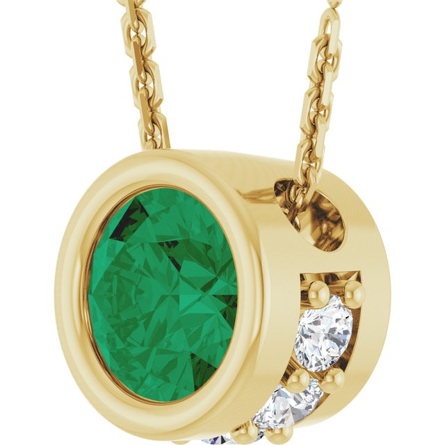 14K Yellow Natural Emerald & .07 CTW Natural Diamond 18' Necklace