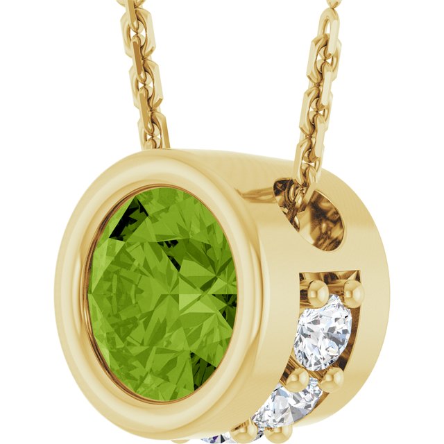 14K Yellow Natural Peridot & .07 CTW Natural Diamond 18' Necklace
