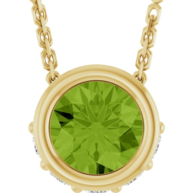 14K Yellow Natural Peridot & .07 CTW Natural Diamond 18' Necklace