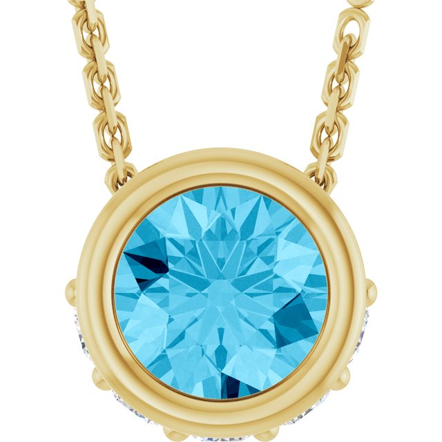 14K Yellow Natural Aquamarine & .07 CTW Natural Diamond 18' Necklace