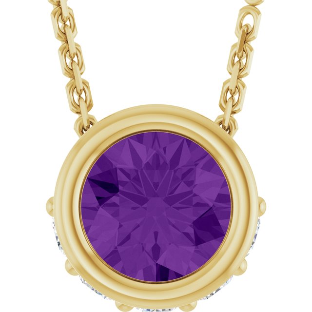 14K Yellow Natural Amethyst & .07 CTW Natural Diamond 18' Necklace