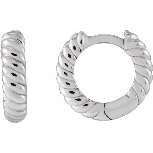 14K White Right Hinged Rope Hoop Earring