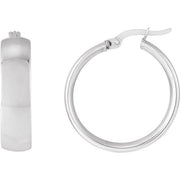 14K White 20 mm Tube Hoop Earrings