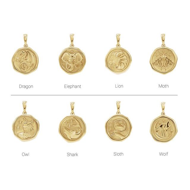 14K Yellow Lion Spirit Animal Pendant