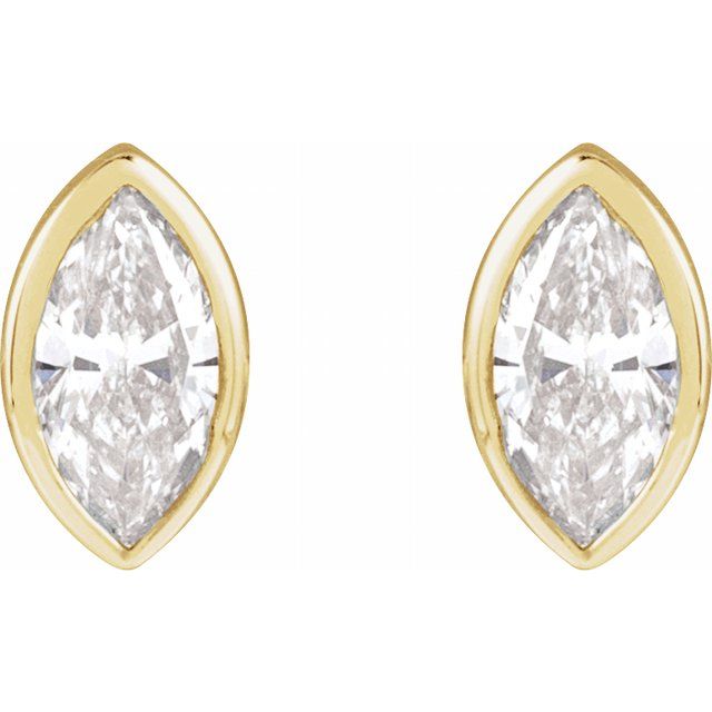 14K Yellow .07 CT Natural Diamond Press Fit Back Stud Earring