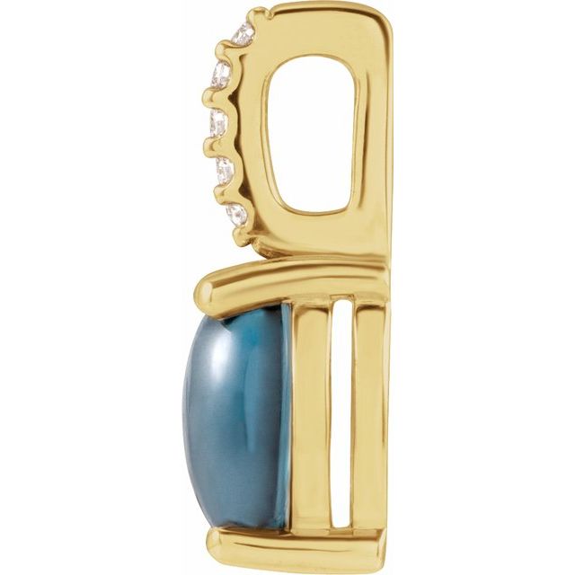 14K Yellow 9x7 mm Natural London Blue Topaz & .02 Natural Diamond Pendant