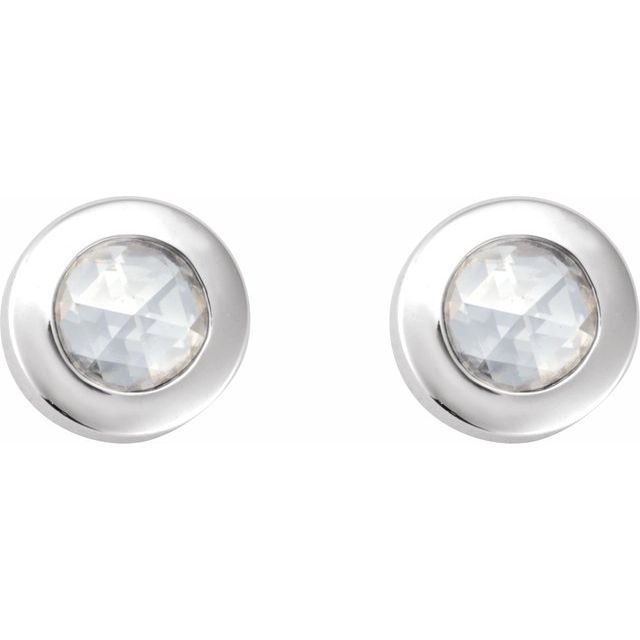 14K White 1/10 CT Rose-Cut Natural Diamond Press Fit Back Stud Earring