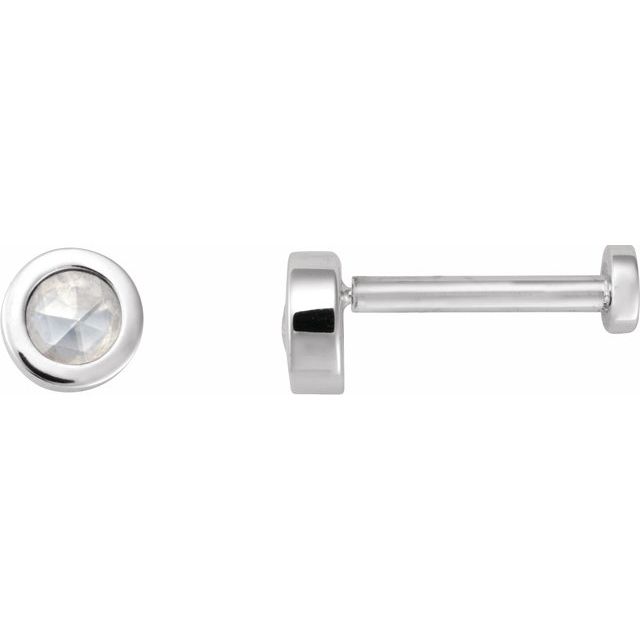 14K White .06 CT Rose-Cut Natural Diamond Press Fit Back Stud Earring