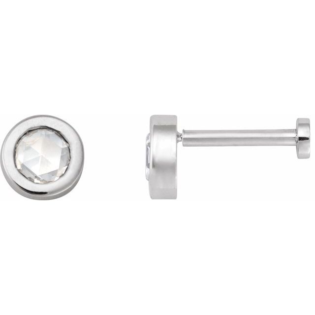 14K White 1/8 CT Rose-Cut Natural Diamond Press Fit Back Stud Earring