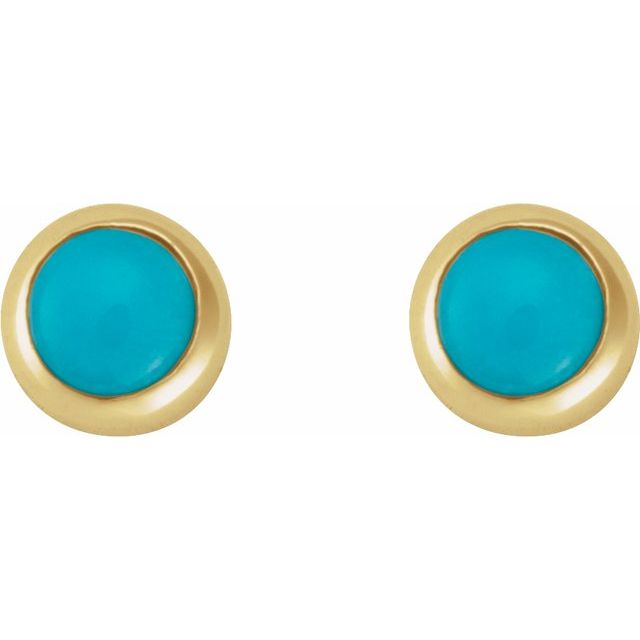 14K Yellow Cabochon Natural Turquoise Press Fit Back Stud Earring