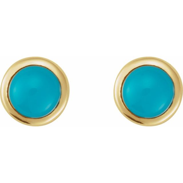 14K Yellow Cabochon Natural Turquoise Press Fit Back Stud Earring
