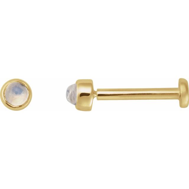 14k Yellow Cabochon Natural Rainbow Moonstone Press Fit Back Stud Earring