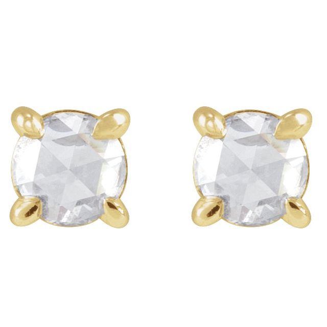 14K Yellow 1/8 CT Rose-Cut Natural Diamond Press Fit Back Stud Earring