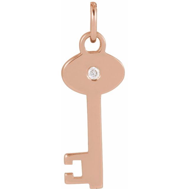 14K Rose .0025 CT Natural Diamond Key Pendant