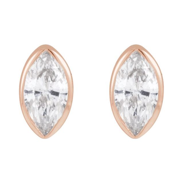 14k Rose .03 Ct Natural Diamond Press Fit Back Stud Earring