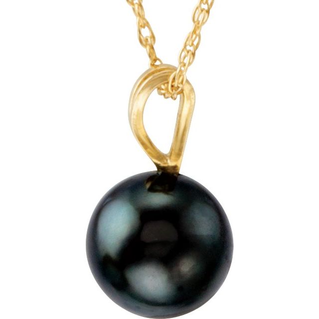 14K Yellow Cultured Black Akoya Pearl 18' Necklace