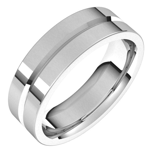 14K White 6 mm Grooved Flat Comfort Fit Band Size 9