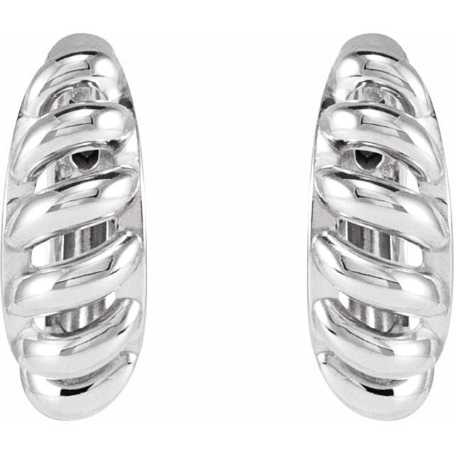 14K White Rope Dome 15.3 mm Hoop Earrings