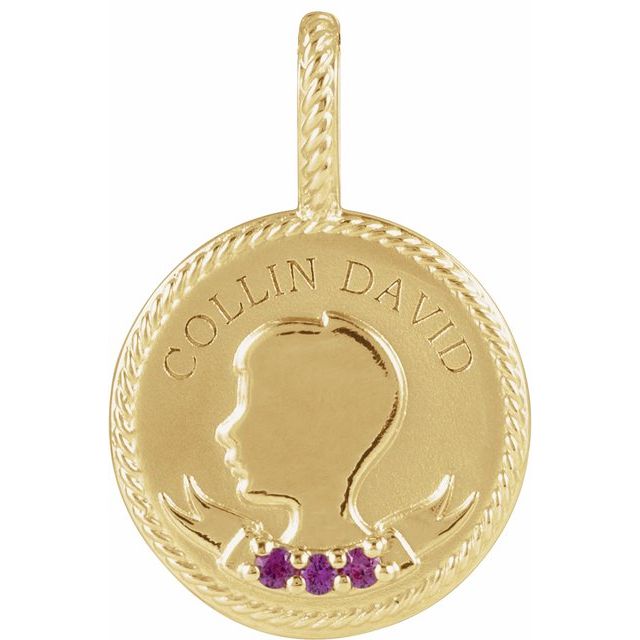 14K Yellow Natural Ruby Engravable Boy Silhouette Pendant Mounting