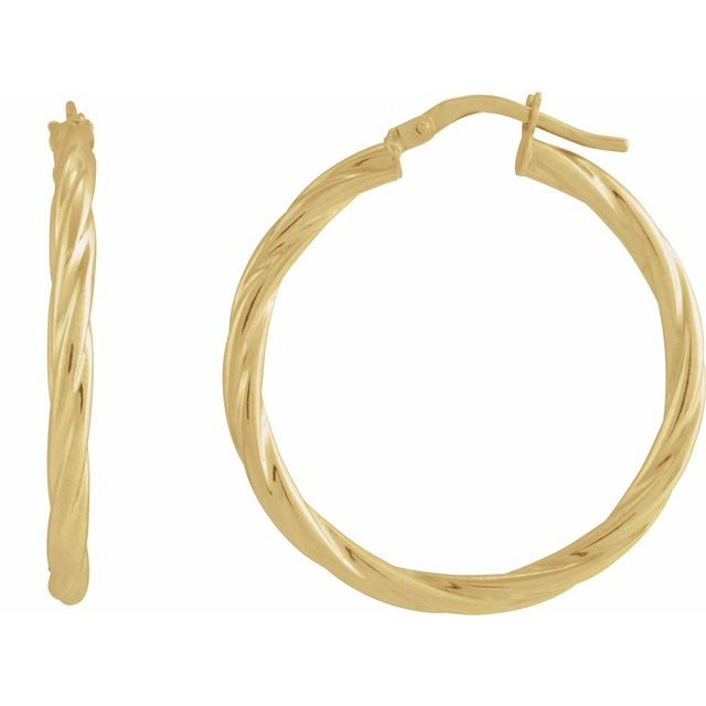 14K Yellow Twisted Tube 30 mm Hoop Earrings