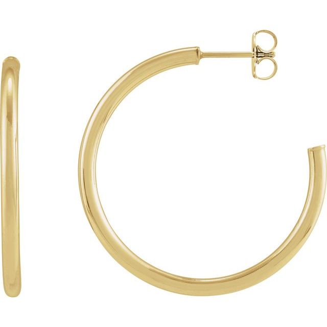 14K Yellow Tube 30 mm Hoop Earrings