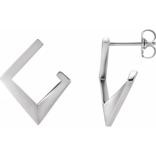 14K White Geometric Front-Back Hoop Earrings