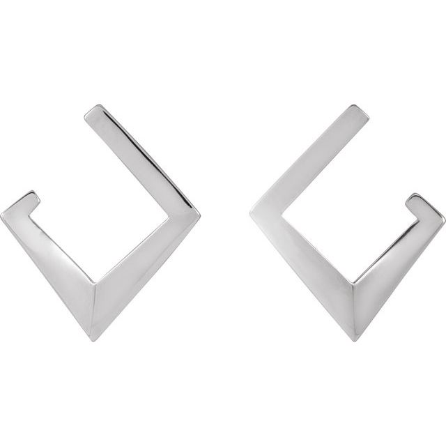 14K White Geometric Front-Back Hoop Earrings