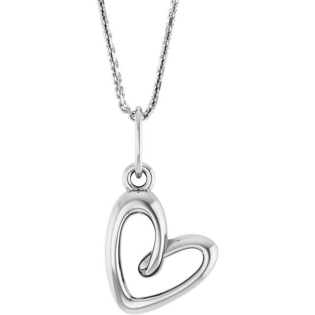 14K White Petite Heart 18' Necklace