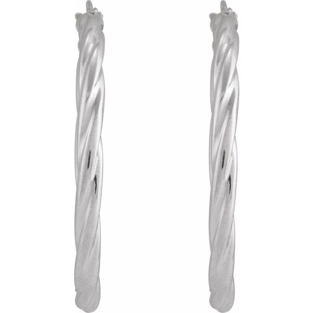 14K White Twisted Tube 30 mm Hoop Earrings