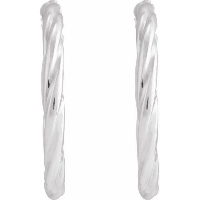 14K White Twisted Tube 25 mm Hoop Earrings