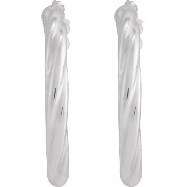 14K White Twisted Tube 20 mm Hoop Earrings