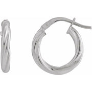 14K White Twisted Tube 15 mm Hoop Earrings