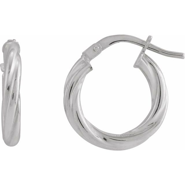 14K White Twisted Tube 15 mm Hoop Earrings