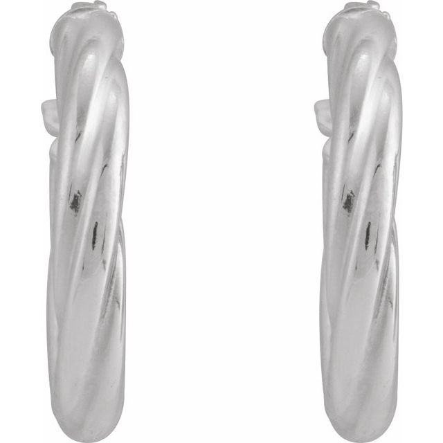 14K White Twisted Tube 15 mm Hoop Earrings