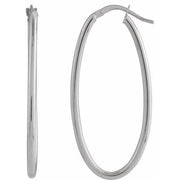 14K White Elongated Oval Tube 41.5 mm Hoop Earrings