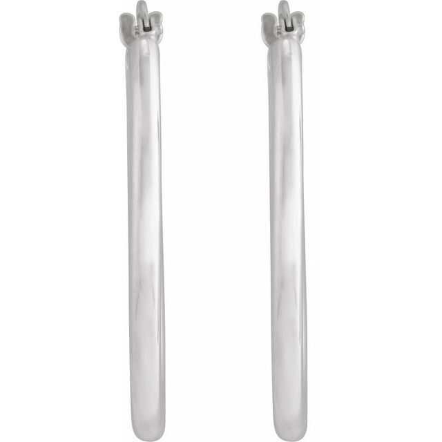 14K White Elongated Oval Tube 28 mm Hoop Earrings