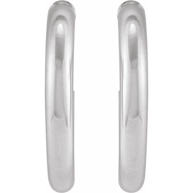 14K White Tube 13 mm Hoop Earrings