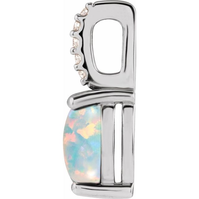 Sterling Silver 7x5 mm Natural White Opal & .02 CTW Natural Diamond Pendant