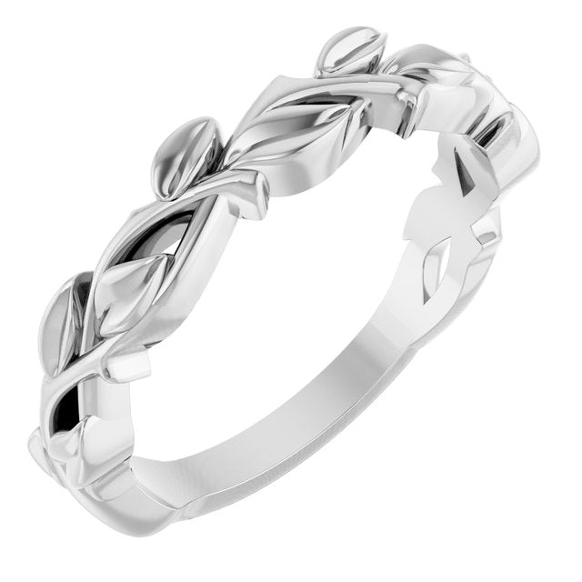 14K White Floral Band